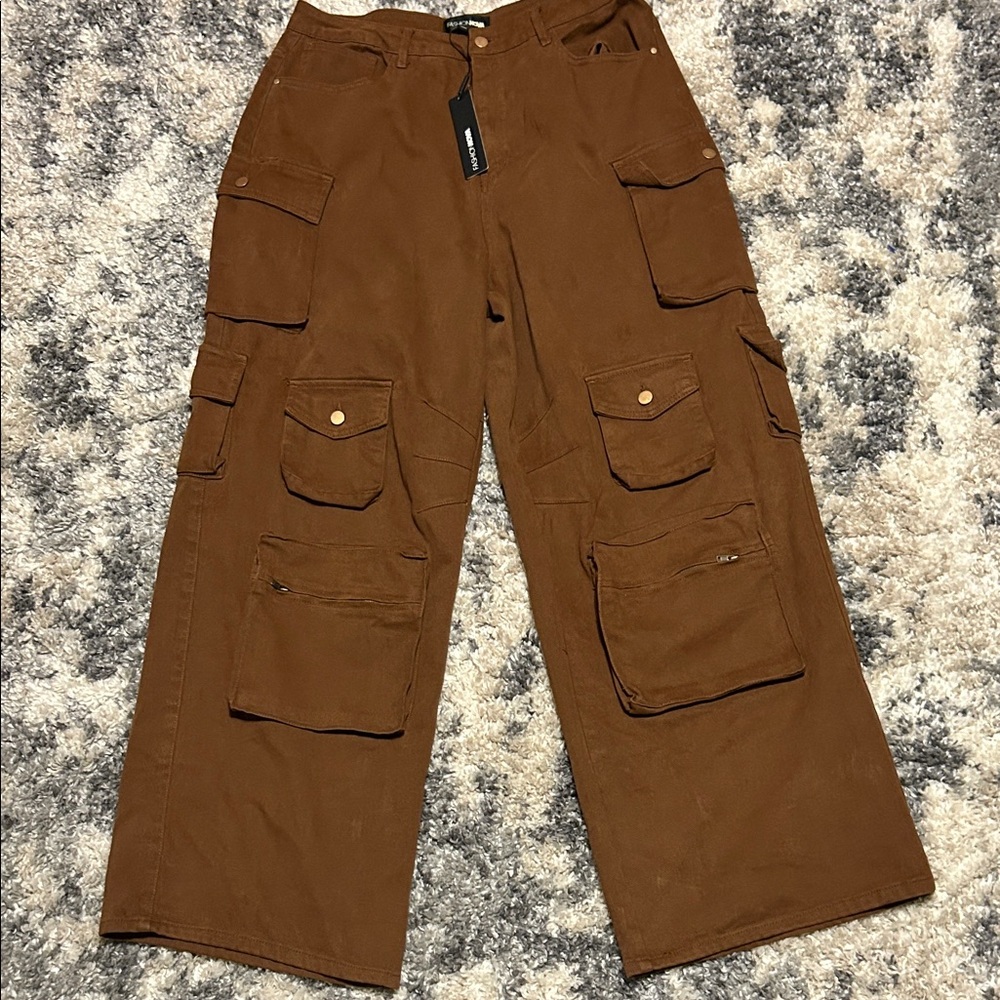 Fashion Nova Brown Wide Leg Cargo Jeans